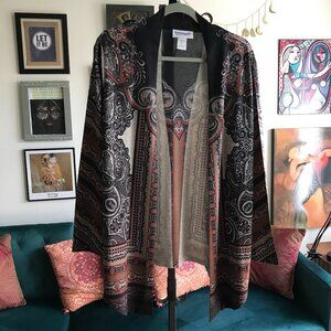 SERENGETI size L Multicolor Earthy Paisley Print Open Front Cardigan Artsy